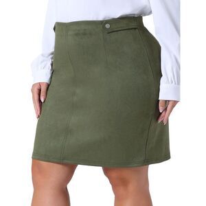Plus Size Faux Suede Short Bodycon Mini Skirts Army Green